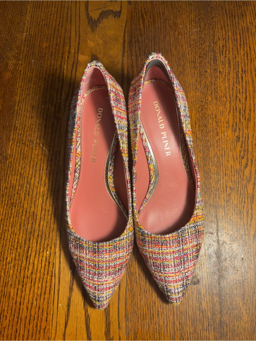 Donald J. Pliner Pink Multicolor Tweed Pointed Toe Flats